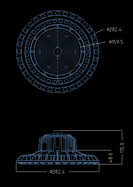 Réverbères élevés élevés des appareils d'éclairage de baie de la puissance LED IP66 AC90 - tension d'entrée 305V