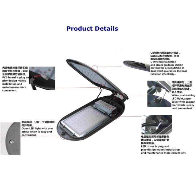 Nervure arrière de rayonnement de route de structure économiseuse d'énergie des appareils d'éclairage 50w 5